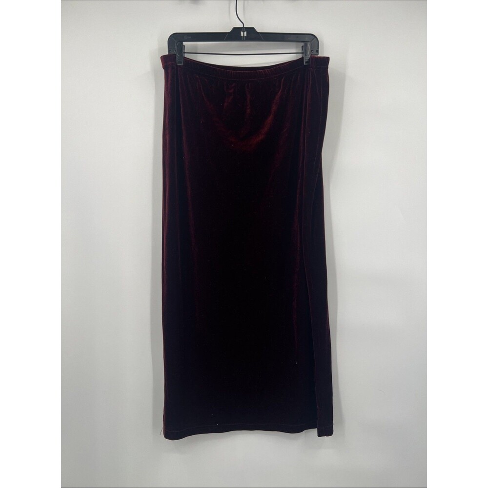Vintage BRIGGS velvet Maroon Maxi Skirt With Slits Womens Large